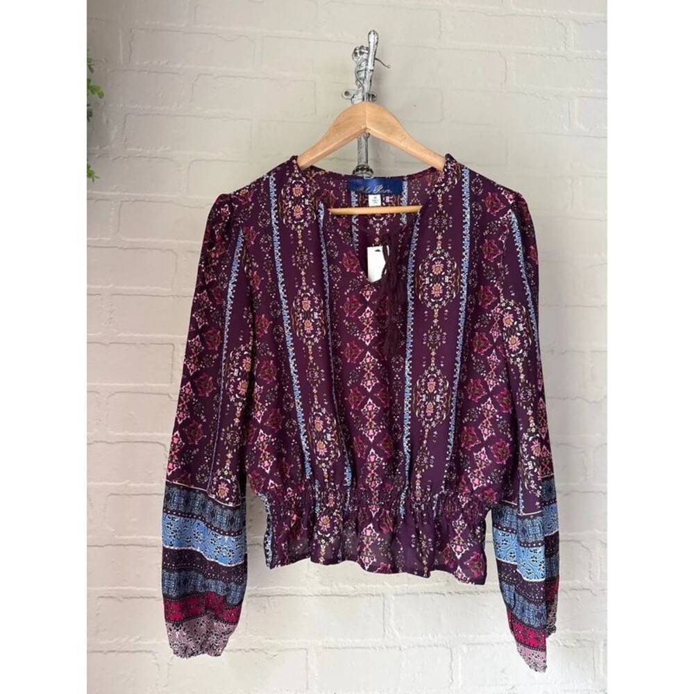Blue Rain blouse boho tie tassel detail new